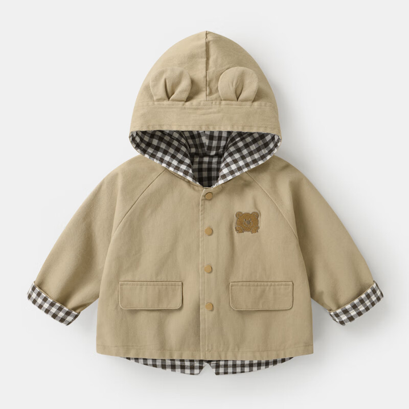 喜雅萌一岁半男孩风衣外套卡通婴儿衣服梭织连帽可爱绣花春秋外穿休闲