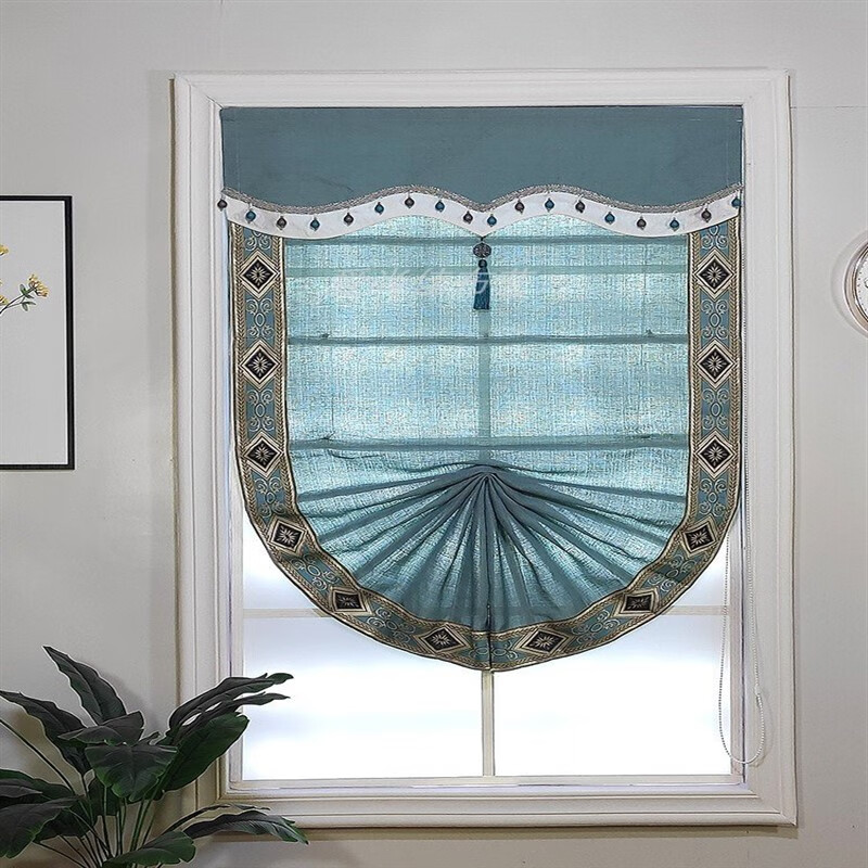 罗马窗帘卷帘客厅新款欧式罗马帘飘窗折叠帘升降帘卷帘卷拉式窗帘 蓝