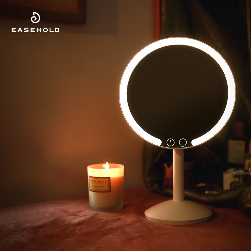 EASEHOLD化妝鏡臺(tái)式led燈補(bǔ)光充電桌面精致美妝鏡網(wǎng)紅ins風(fēng)鏡子 【禮盒款】juju鏡 仙女白