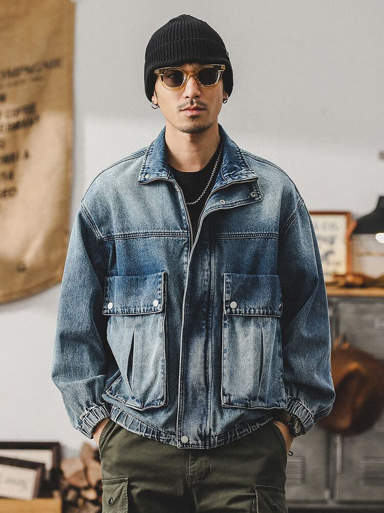 路蒙卡帝(remcaoti)美式重工水洗牛仔外套男春秋男装2024新款复古大