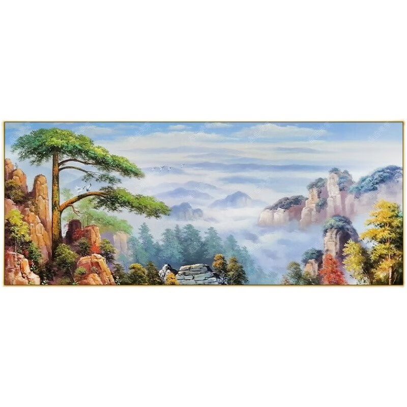 装饰画横版迎客松茶室山峰挂 山望山 金色/铝合金 其他尺寸定制(请联