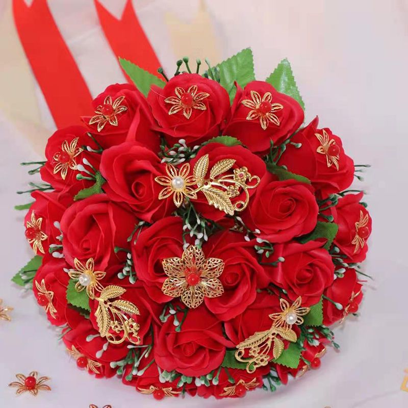互佳文手捧花結(jié)婚diy感 結(jié)婚捧花仿真玫瑰花韓式婚禮花束婚紗照拍攝 帶香味19朵花開(kāi)富貴