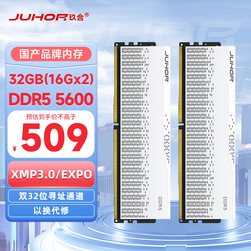 JUHOR玖合 32GB(16Gx2)套装 DDR5 5600 台式机内存条 星域系列无灯 助力AI