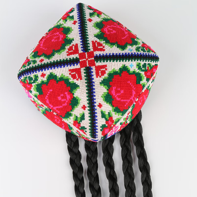 语如烟新疆维吾尔族帽子民族特色绣花烫钻舞台表演帽十字绣小 a款不