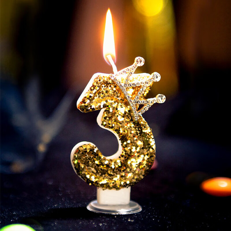金色皇冠创意数字蜡烛男孩女孩宝宝周岁生日蛋糕装饰 金色皇冠数字3