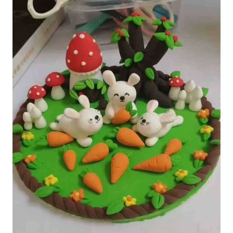 超轻粘土黏土彩泥动物园海底世界故事场景手工作业 兔子家族