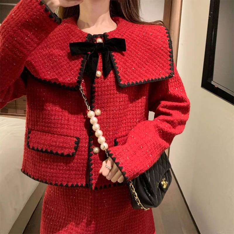 红色套装【秋装搭配一整套女减1 s