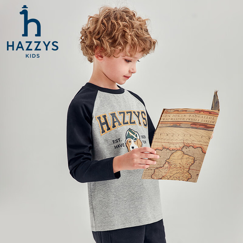 哈吉斯(HAZZYS)品牌童装男童圆领衫秋新品舒适柔软透气弹力时尚长袖圆领衫 本白 110