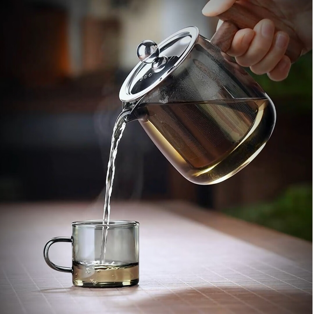 全度全度玻璃泡茶壶单壶过滤茶水分离耐高温壶日式功夫茶具花茶壶家用 不锈钢木企鹅套装【灰】 6件