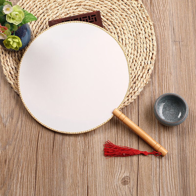 澳颜莱diy古代圆扇 绢布不透新款空白新古典绘画圆形团扇 diy制作新娘