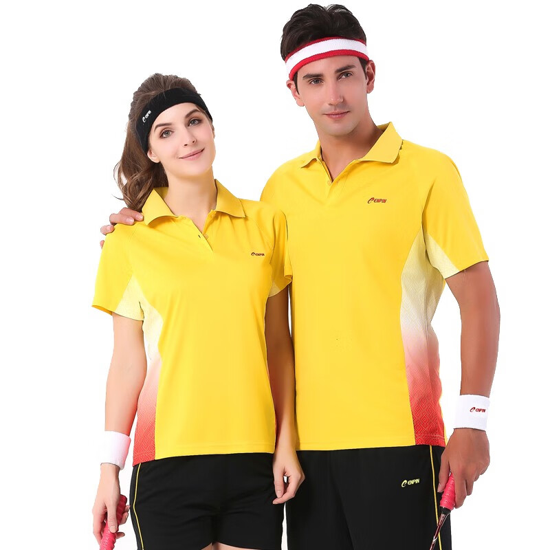 诚品夏季羽毛球服运动套装男女短袖短裤上衣羽毛球裤团队服网球运动衣女 黄色16 男M165-170