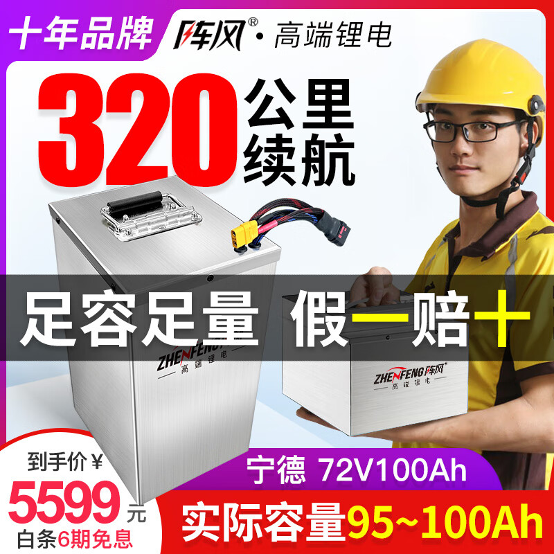 阵风（Zhen Feng）宁德电动车锂电池60v三元锂外卖电瓶车48v磷酸铁锂电动摩托车专用 宁德72V100A+蚂蚁300A +15A充