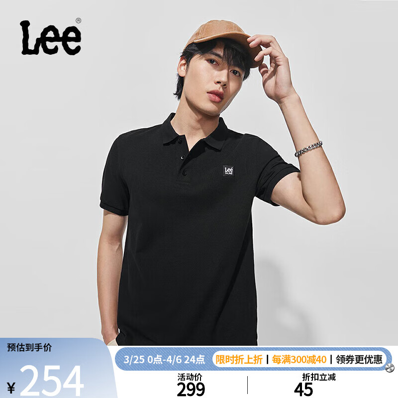 Lee24春夏新品标准版小logo男款翻领短袖polo衫休闲LMT008159205 黑色 L
