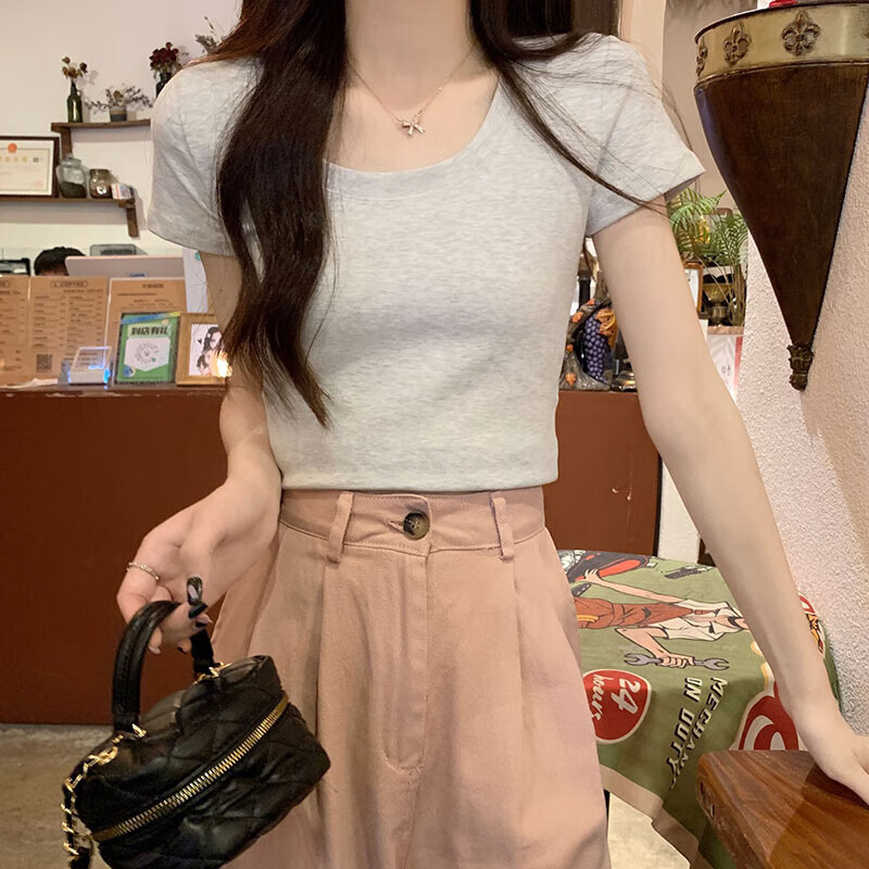 萧遇(XIAOYU)2026年春夏季新款短袖T恤女士装修身百搭圆领正肩打底半袖上衣服 酒红色 M 95-105斤