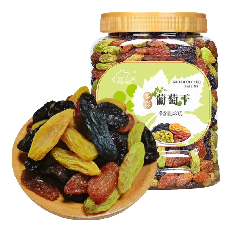 新邊界新邊界四色葡萄干即食新疆特產(chǎn)黑加侖大顆粒蜜餞果干休閑零食 罐裝-多彩葡萄干480g