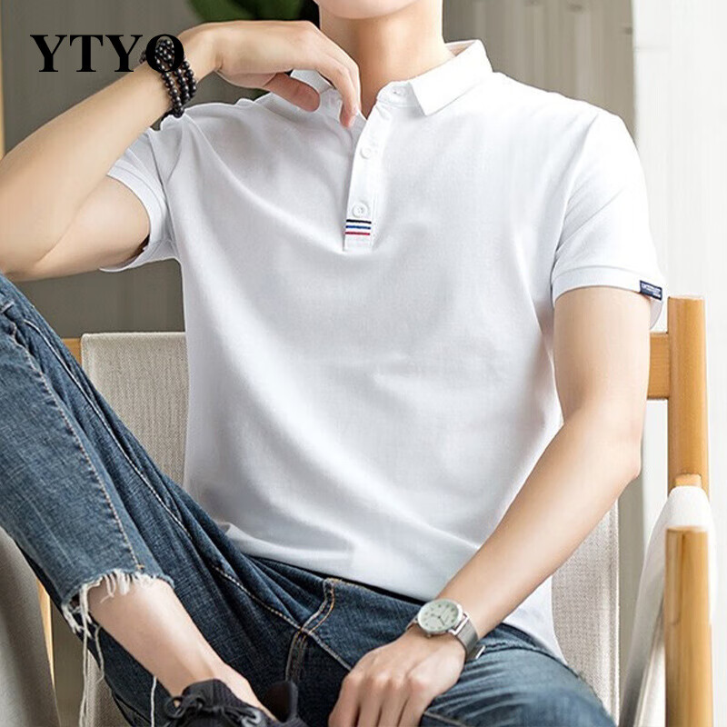YTYO高档品牌polo衫男士短袖 t恤衣服2024夏季新款时尚休闲翻领简约 505白色 XL(建议130-145斤)