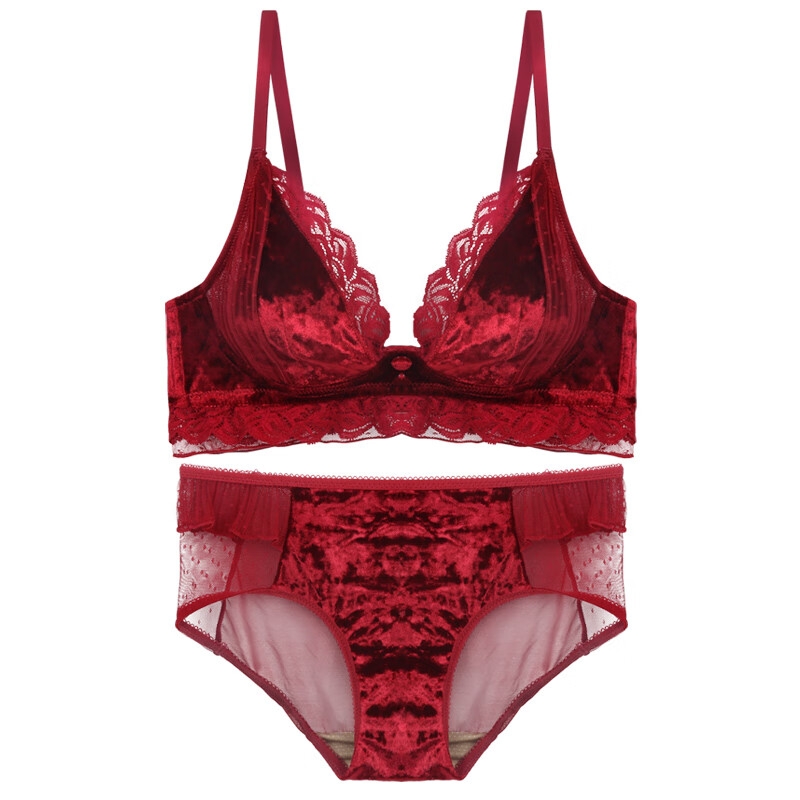 圣琪朵本命年龙年女性感蕾丝红内衣套装红色女结婚新娘薄款小胸聚拢
