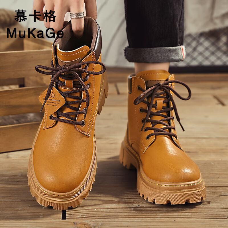 慕卡格马丁靴男款春季高帮英伦风踢不烂大黄靴复古休闲美式工装厚底短