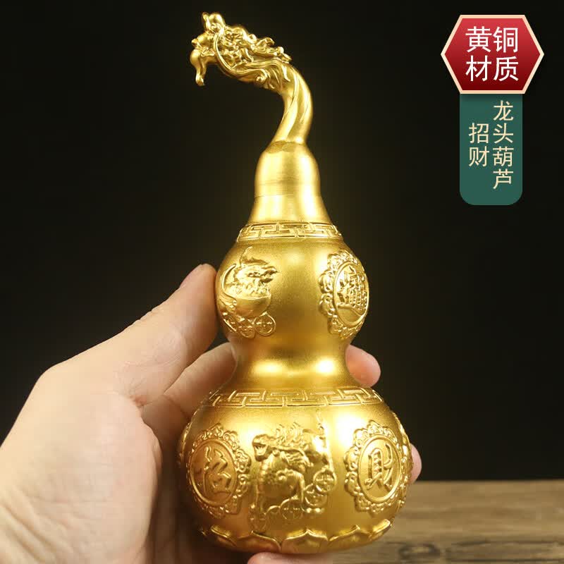 铜一心招财小铜葫芦铜胡葫摆件办公室开口客厅酒柜玄关中式家居装饰品