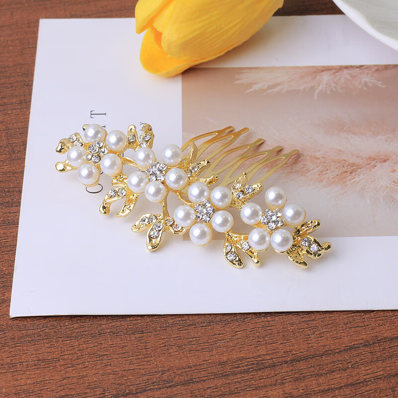 发饰镶珍珠发插梳水钻花卉女式新娘高级感头饰发饰珍珠发插梳 FS21055