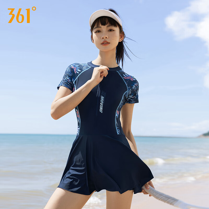 361°游泳衣女士连体保守短袖裙式遮肚显瘦韩国ins大码泡温泉泳装连体