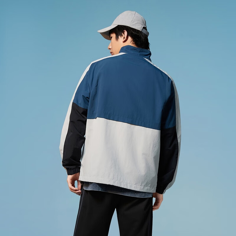 黑鲸（HLAJEANS）海澜之家旗下撞色拼接立领夹克男春季时尚复古校园风外套男 蓝灰镶拼02 175/92A