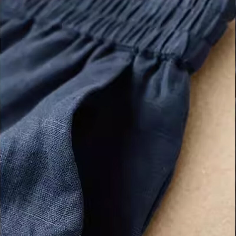 子牧棉麻夏装 女文艺休闲简约薄款宽松阔腿九分休闲裤9948 藏青色 M (建议90-115斤)