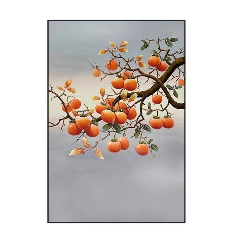 艺幻纯手绘油画新中式柿子客厅沙发背景墙装饰画事事如意玄关餐厅挂画