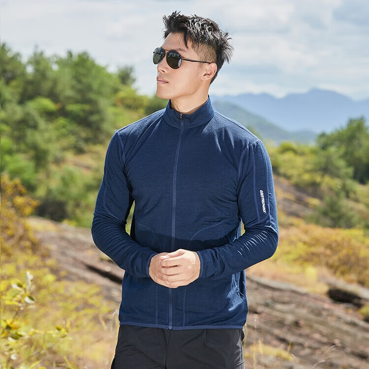 灰壳户外美利奴羊毛外套男拉链长袖亲肤透气保暖衣登山徒步可机洗 藏青 L