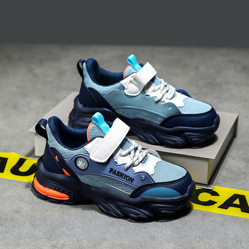 贝天熊儿童运动鞋男童鞋中大童网面春夏季新款透气网面女童轻便跑鞋 BZX878牛仔蓝【双网】 28码 内长17.8/脚16.8