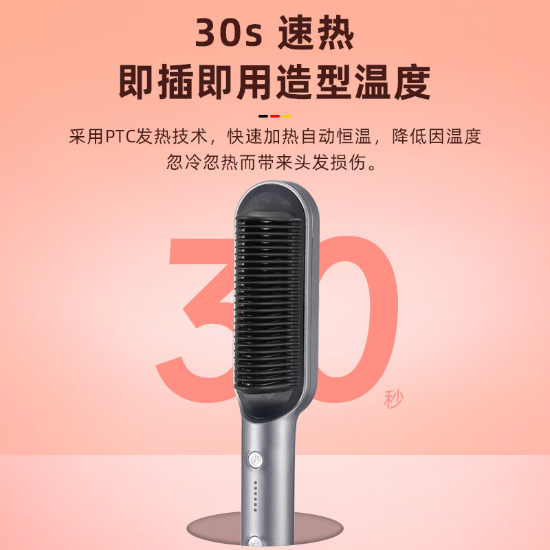 Gerllo直发梳内扣短头发蓬松神器造型梳子卷发棒两用不伤发懒人直发梳新年元旦礼物 KR-Z05灰色 120mm