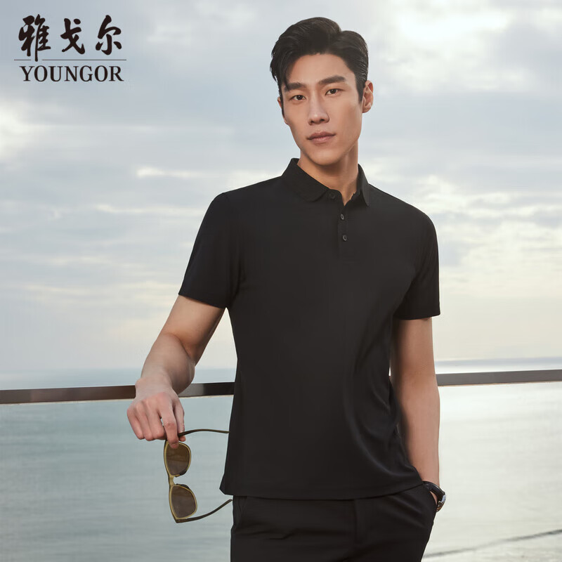 雅戈尔 POLO男士 2024夏季青年男士商务休闲短袖POLO衫 黑色 M