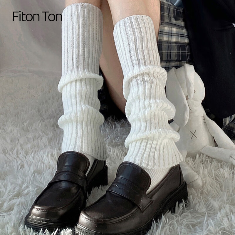 FitonTon2双装袜子女春夏季堆堆袜黑白洛丽塔小腿袜JK日系腿套ins长筒袜套