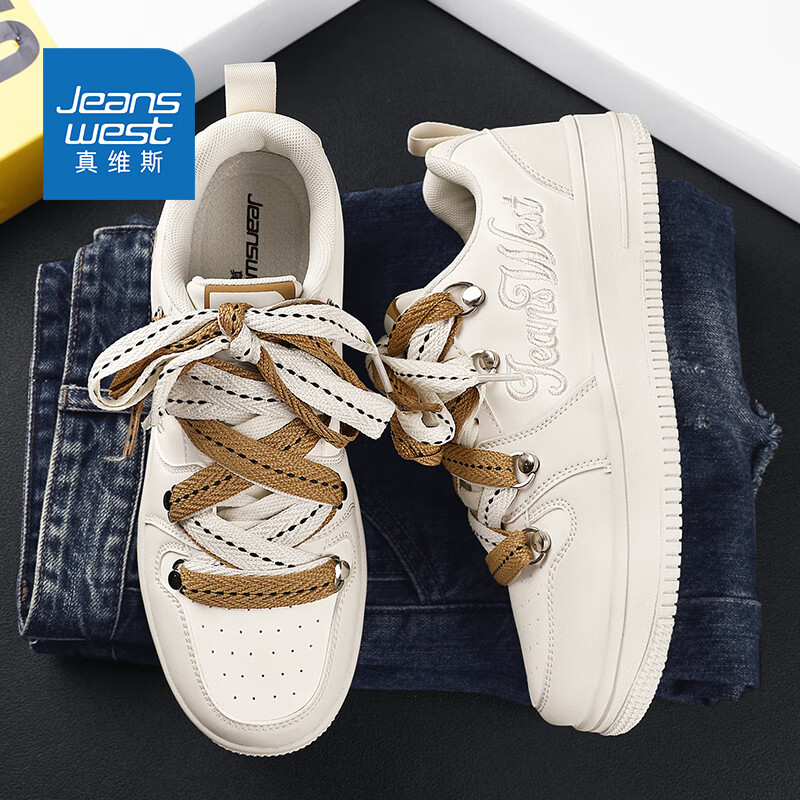真维斯(Jeanswest)男鞋透气春夏季百搭运动休闲鞋板鞋情侣小白鞋学生鞋子男-qm 34-A1A010白黑(男女同款) 42