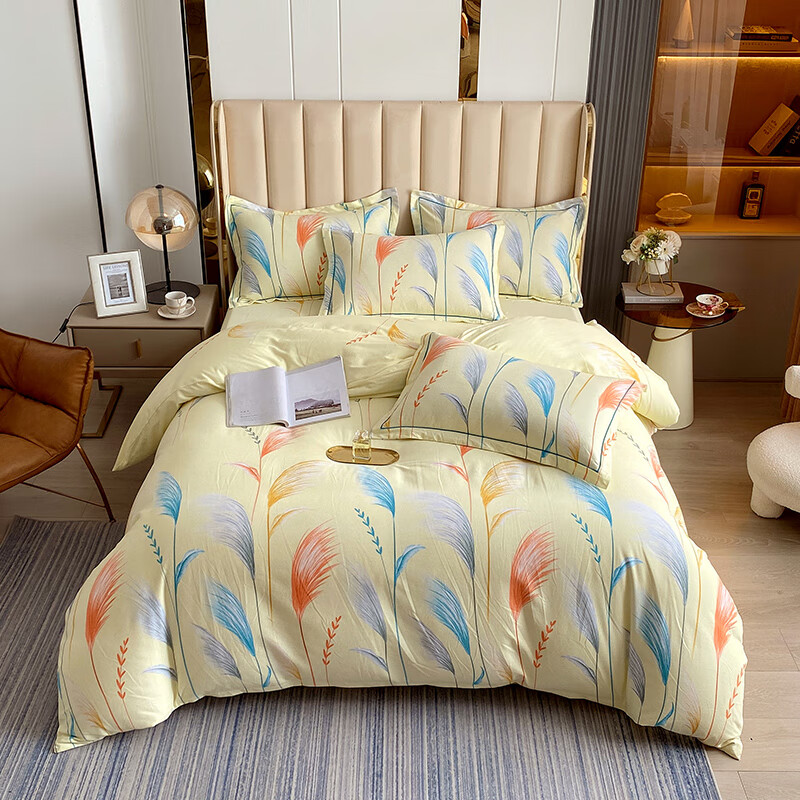 浪莎(langsha)品牌家纺梧桐树纯棉四件套简约加厚床单被套双人床上