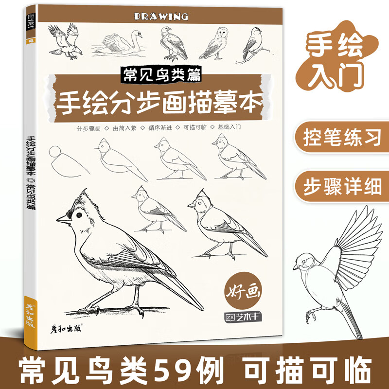 手绘分步画描摹本常见鸟类线稿临摹描线控笔本画画练习册线描线条画册