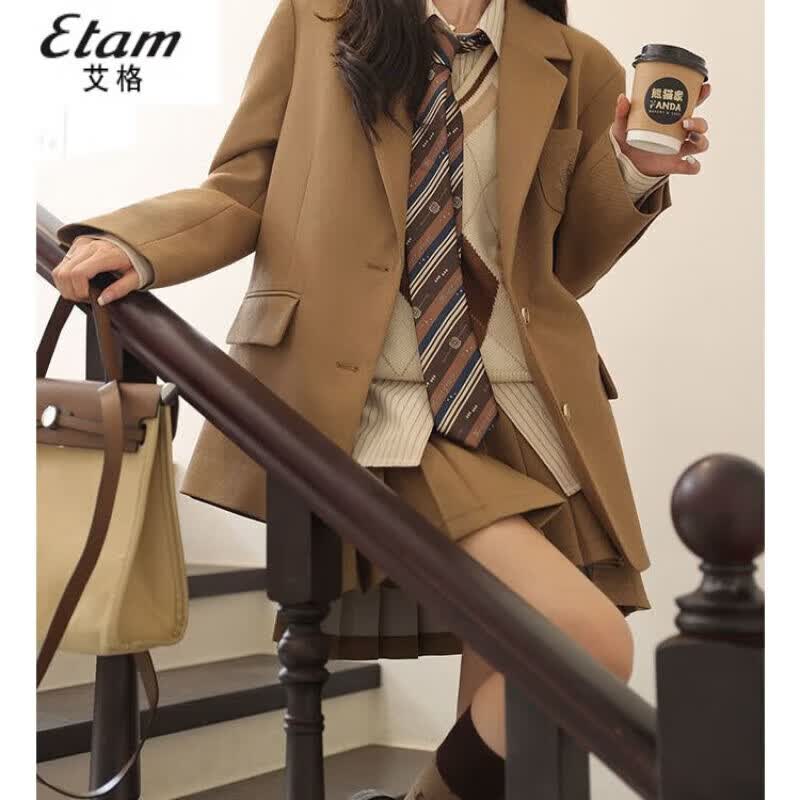 西装外套女秋冬显瘦高档新款英伦学院风宽松休闲气质百搭上衣 浅棕色