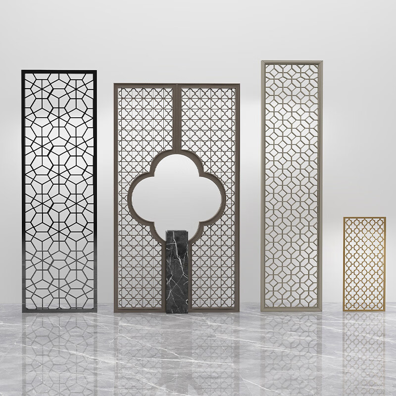 雅梵晟定制室内不锈钢新中式屏风隔断金属格栅花格镂空雕花铝板浮雕