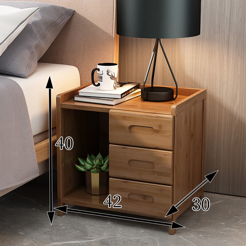 鲁普顿床头柜实木用卧室床边柜简约现代柜子型简易收纳柜 色三抽带