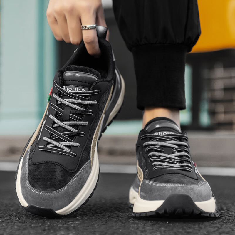 轻奢男鞋秋冬季新款百搭运动鞋男软底增高休闲鞋子男士老爹鞋 米杏色 41