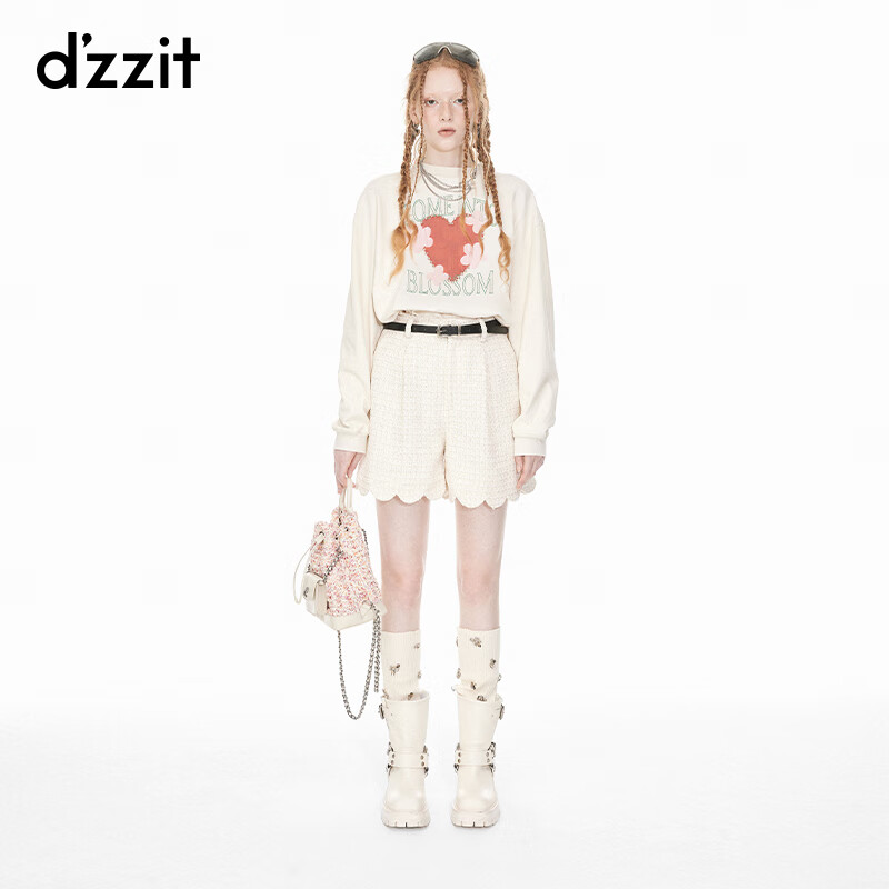 DZZIT地素寬松衛(wèi)衣春秋新款桃趣甜美少女多彩活力感女 淺黃色 XS