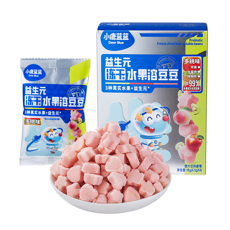 小鹿蓝蓝宝宝零食高钙0蔗糖水果酸奶溶豆无添加蔗糖冻干宝宝溶豆 【多桃味】1盒4小袋/18g-任选四件