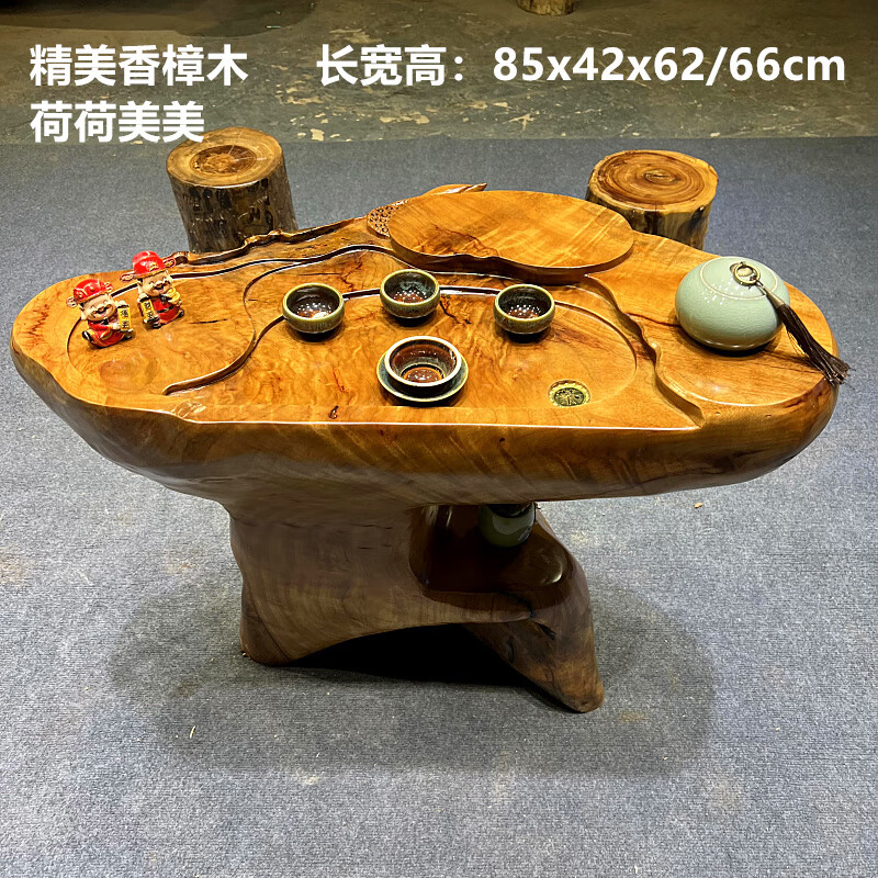 萌依兒實木根雕茶桌椅 茶臺實木樹根陽臺小茶桌整體香樟木金絲楠木雕的 85香樟木3凳