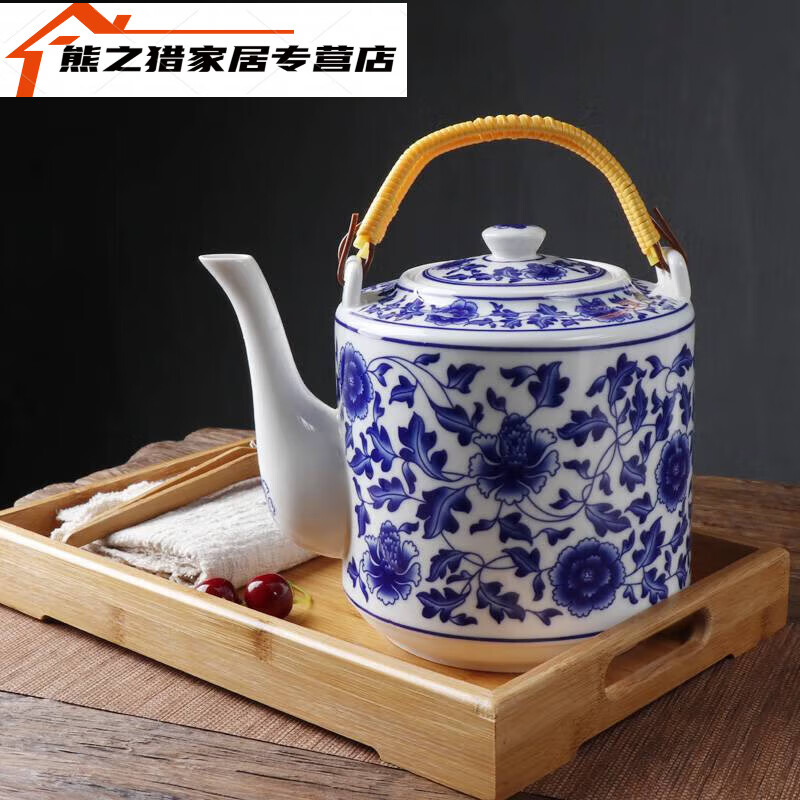 RSRDDY超大容量陶瓷茶壶家用景德镇泡茶壶耐高温凉水壶青花冷水壶大号 花开富贵3L