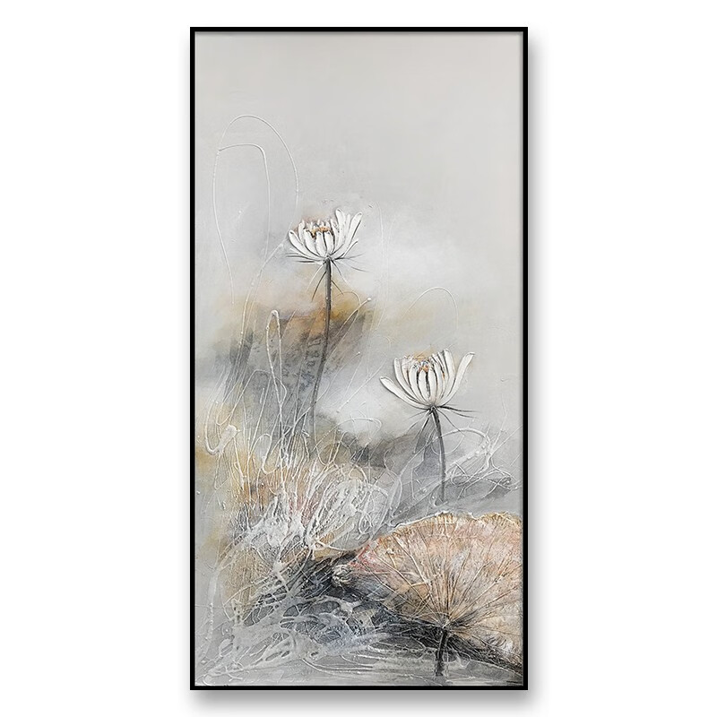 荷花新中式玄关装饰画竖版过道走廊客厅挂画禅意入户壁画 a洁白莲花