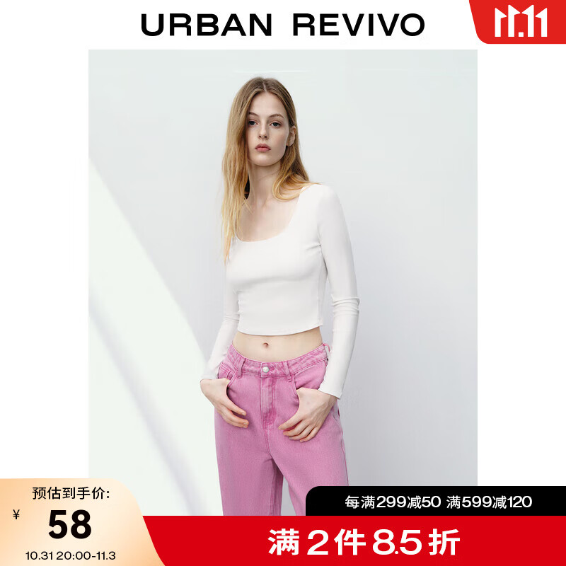UR2023秋季女装时尚设计感休闲百搭修身短款正肩T恤UWB430007 本白 M怎么样,好用不?