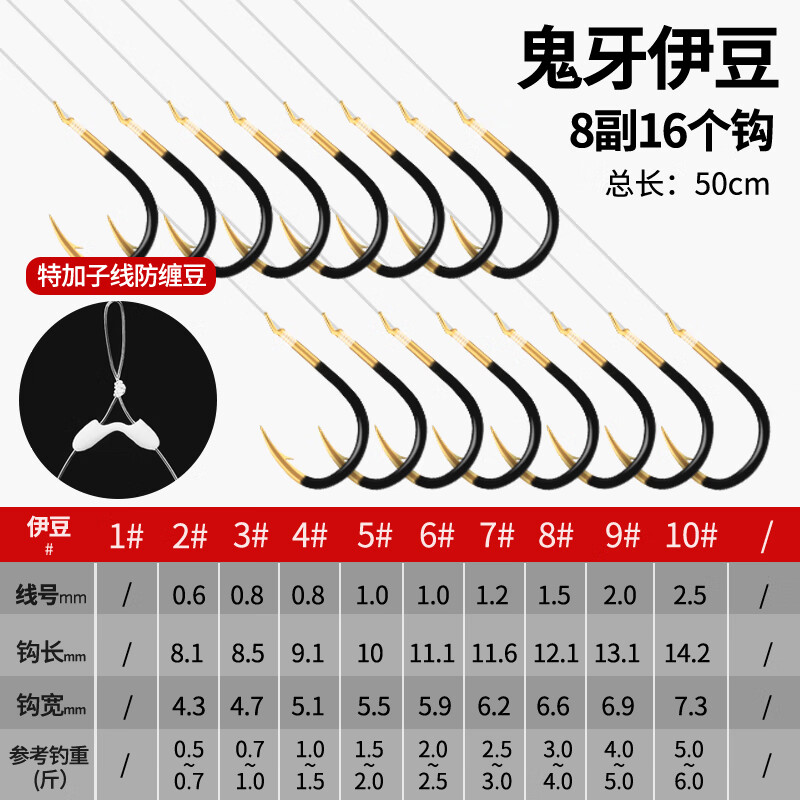 脉秀防缠绕】鱼钩绑好进口钓鱼钩套装全线组成品子线双钩伊豆鱼勾