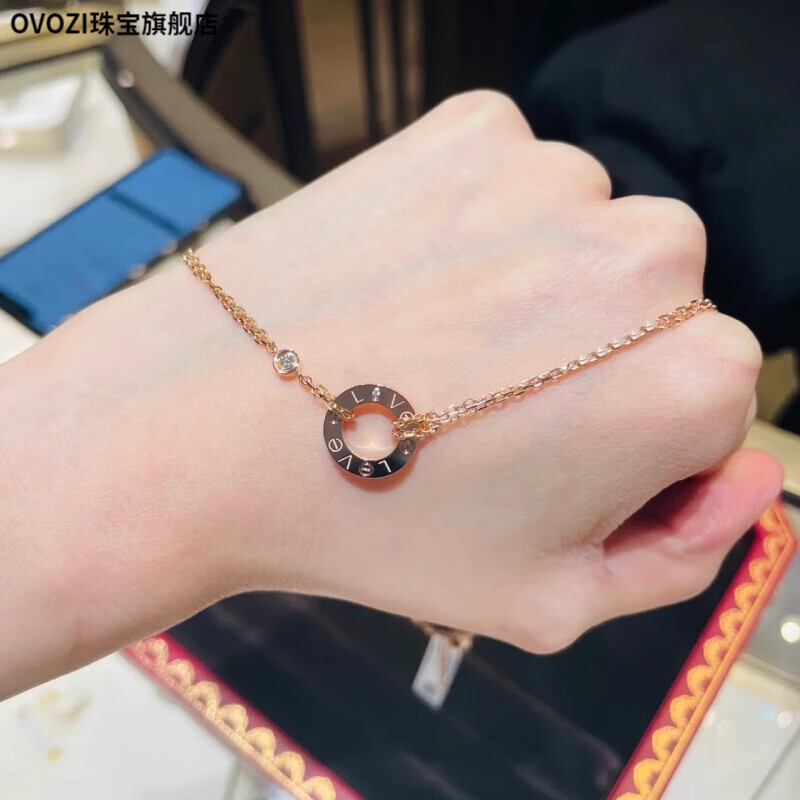 ovozicartier/卡地亚18k 经典款 love圆饼项链 玫瑰金双链圆环锁骨链