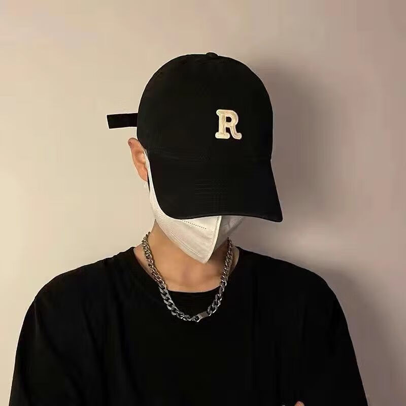 妃施奥大头围帽子男女新款字母R潮ins帅气显脸小韩版百搭休闲男士棒球帽 黑色-(休闲百搭)(显脸小) 均码(收藏宝贝加急发货)