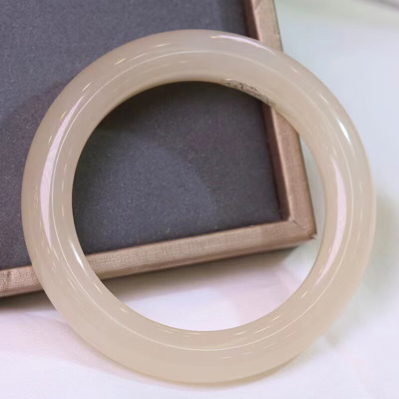 玉佳佳 和田玉藕粉手镯 圈口54*12*11mm 女士玉镯子玉石收藏送礼